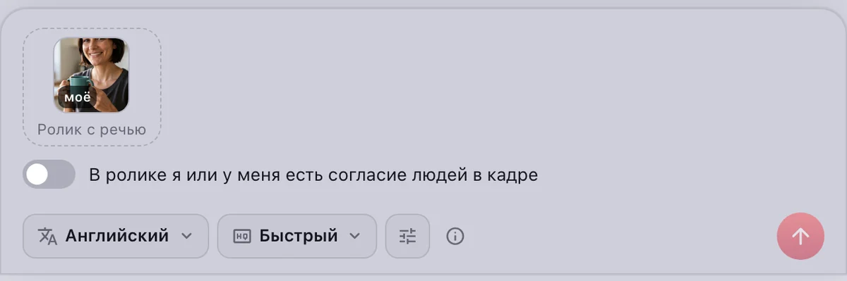 Перевод видео: ролик из «Моих работ», язык «Английский», режим «Быстрый»