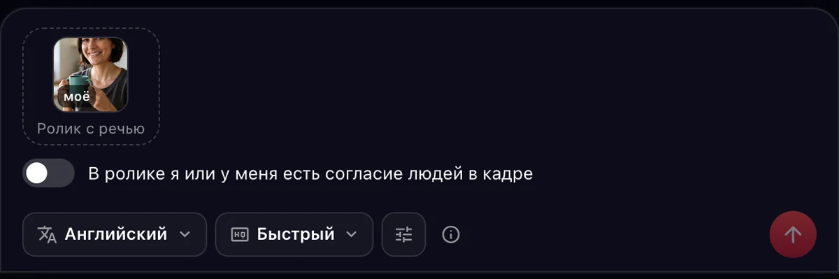 Перевод видео: ролик из «Моих работ», язык «Английский», режим «Быстрый»