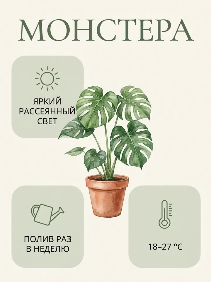 Инфографика ухода за монстерой для цветочного магазина