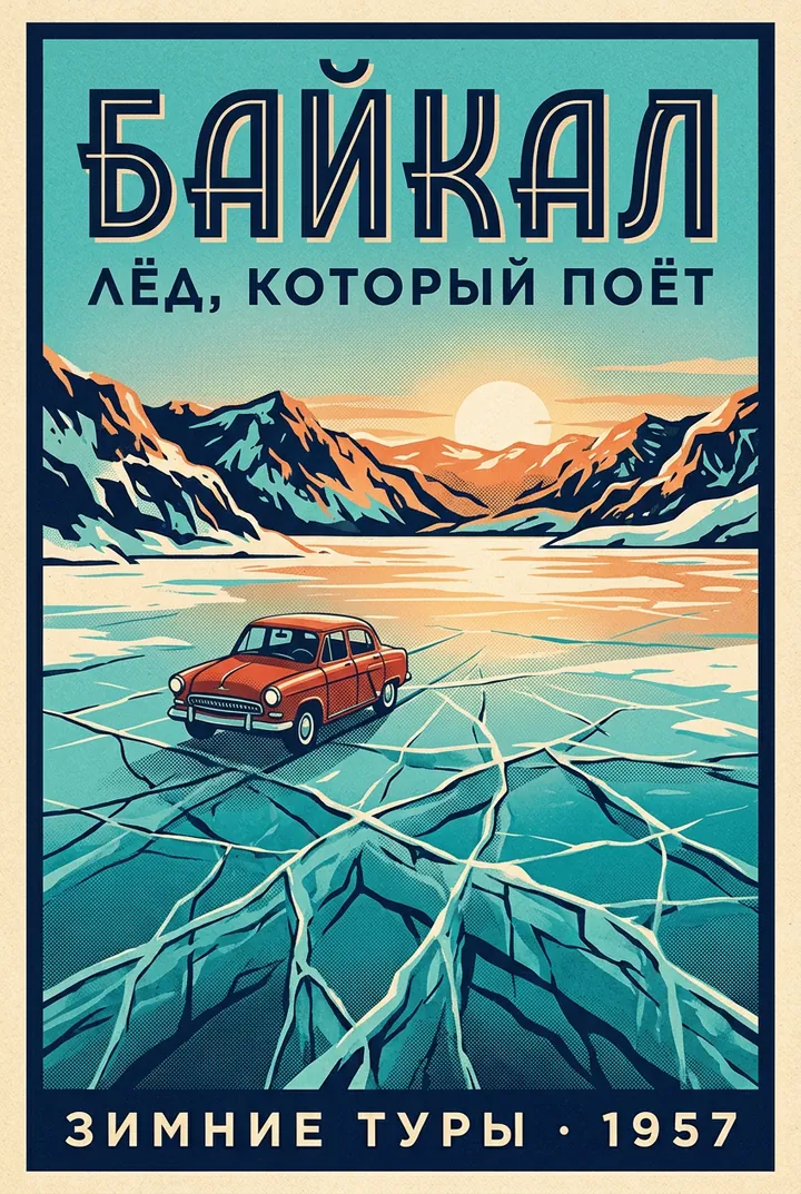 Ретро-плакат путешествий на Байкал