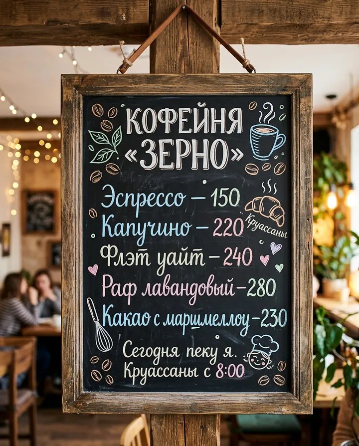 Меловое меню кофейни