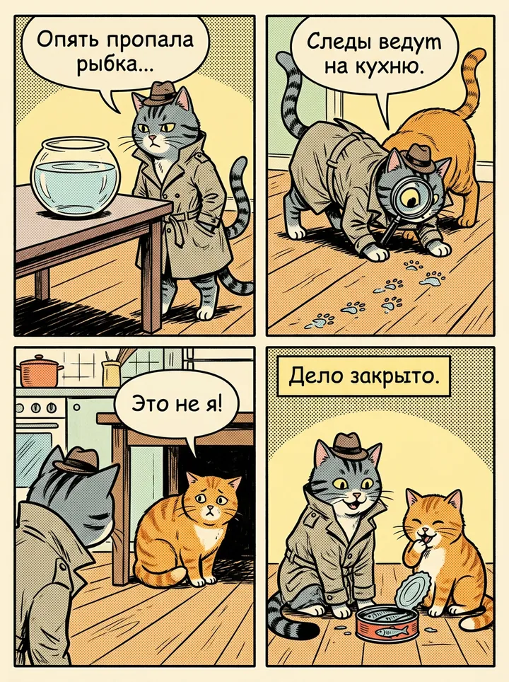 Страница комикса про кота-детектива